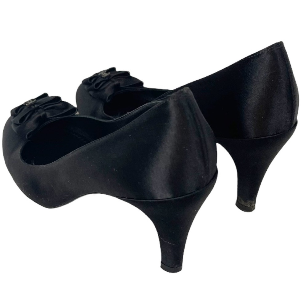CHANEL Black Satin Bow Mid Heel Pump - Picture 4 of 16